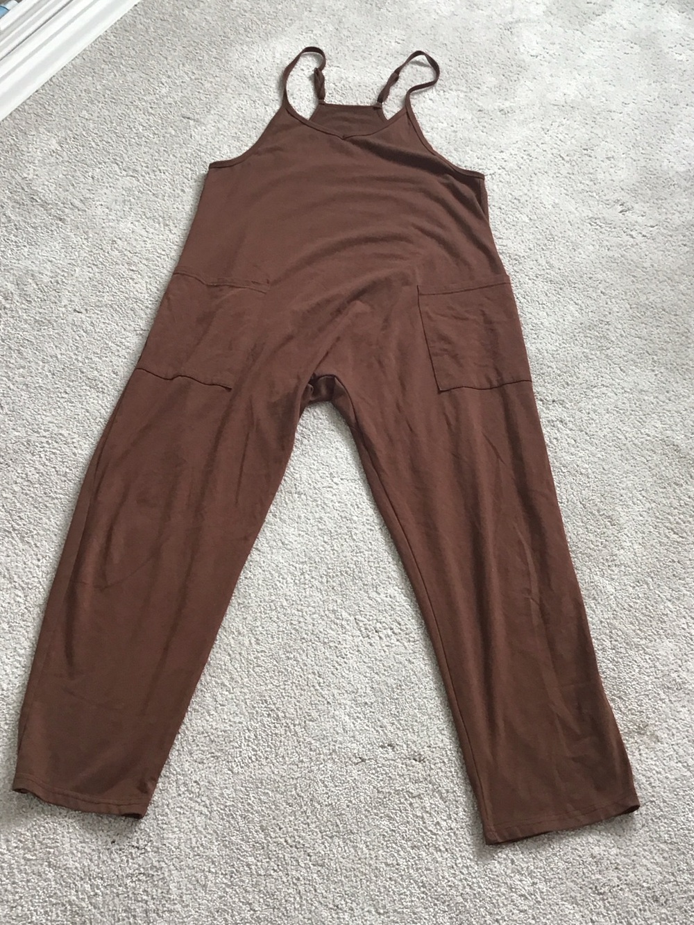Amazon Brown Cotton-Blend Adjustable-Strap Jumpsuit